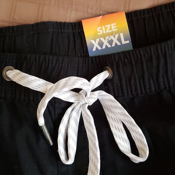 BURNSIDE Black Athletic Cotton Stretch Swim Elastic Draw String Waist Short XXXL - Picture 2 of 8